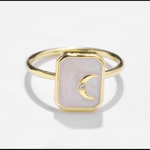 Beautiful 2 piece gold stainless steal light pink necklace and moon design ring